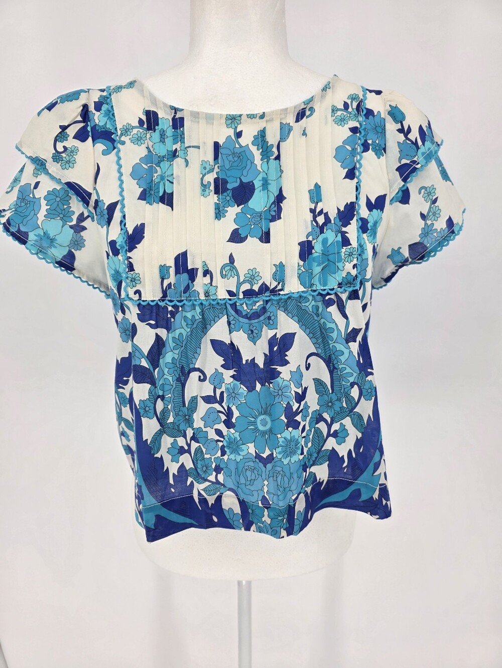Flora Bea NYC Elody Top Lagoon Blue Floral Cotton Voile‎ NWT Small
